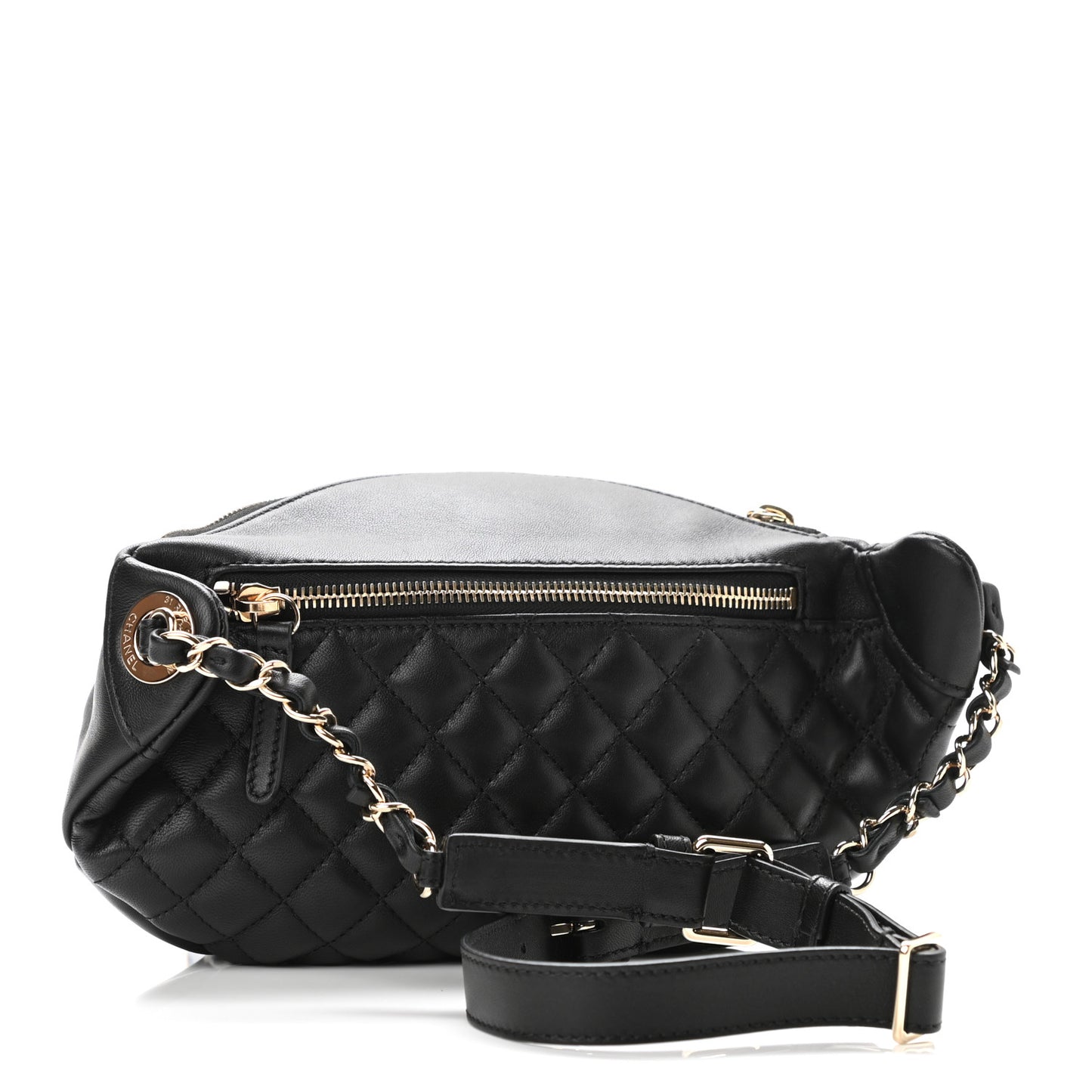 Lambskin Quilted Waist Bag Fanny Pack Black