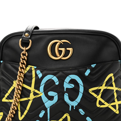 Gucci Calfskin Matelasse GucciGhost Medium GG Marmont Chain Shoulder Bag Black New Acquamarine 8 of 12
