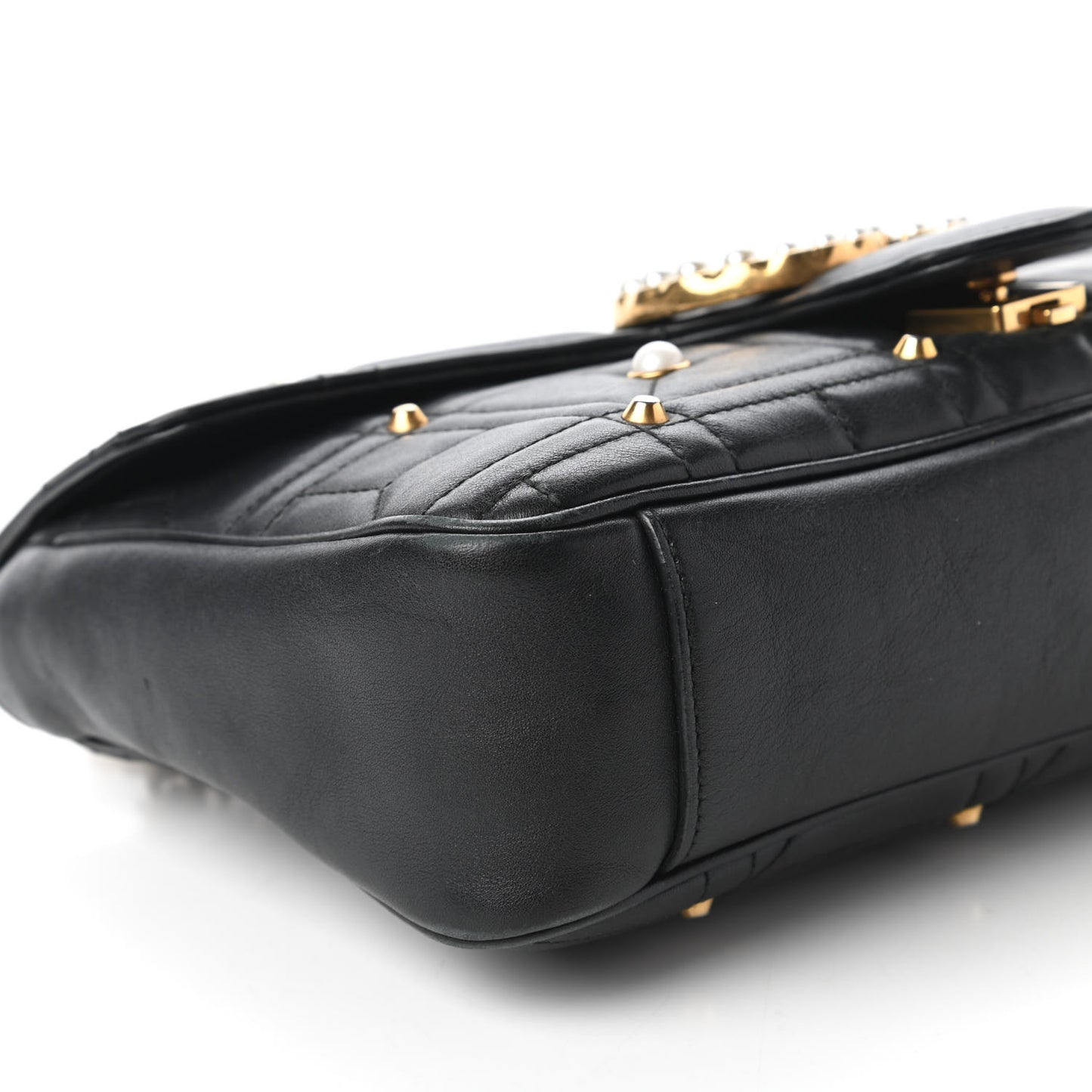 Calfskin Matelasse Studded Medium Pearly GG Marmont Shoulder Bag Black