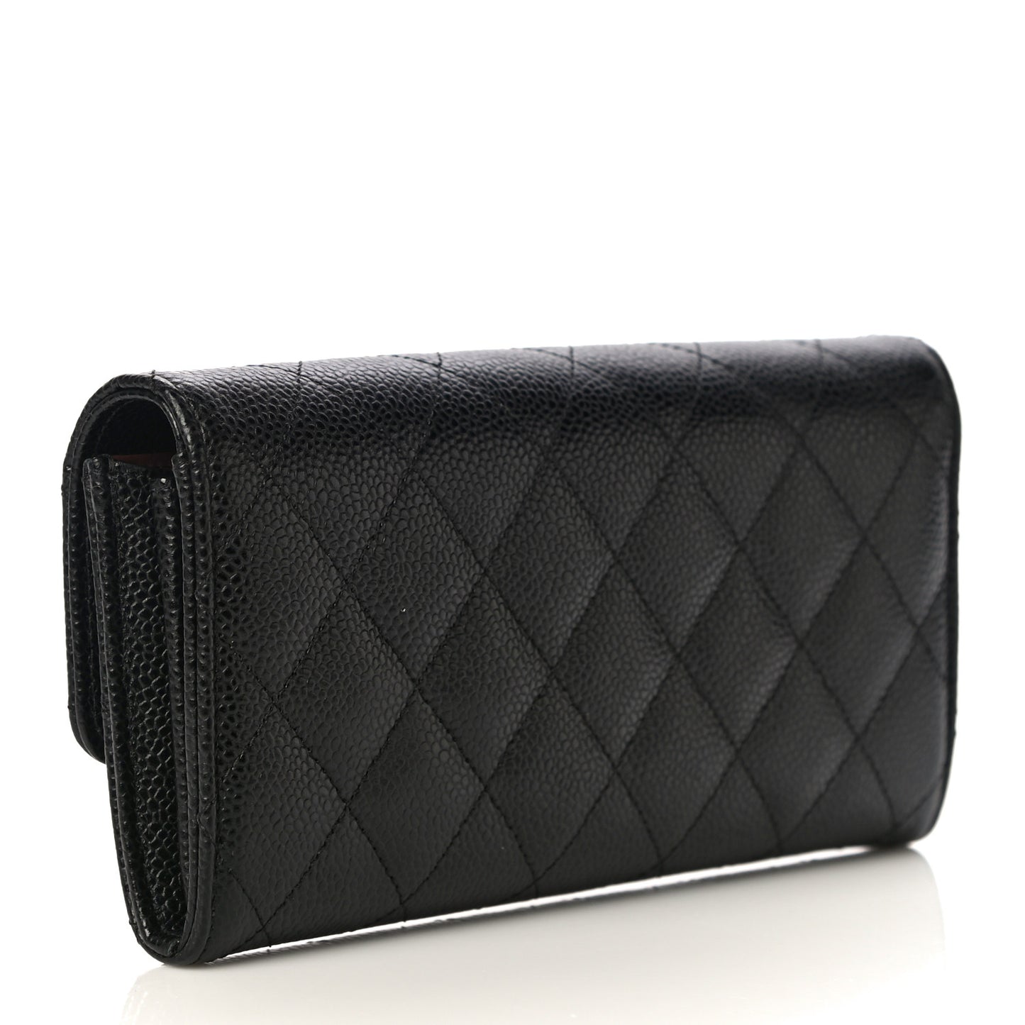 Caviar Quilted Large Gusset Flap Wallet Black