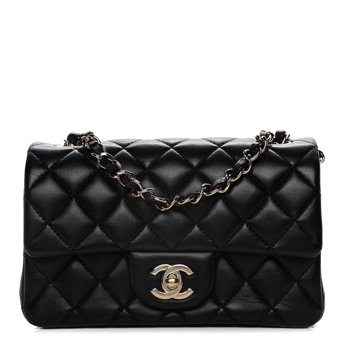Lambskin Quilted Mini Rectangular Flap Black