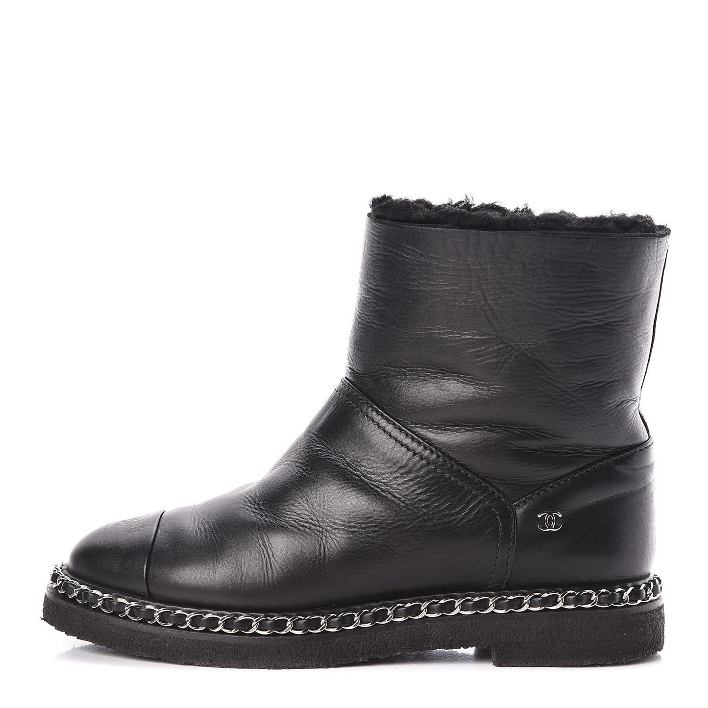 Calfskin Shearling Quilted Short Boots 37 Black