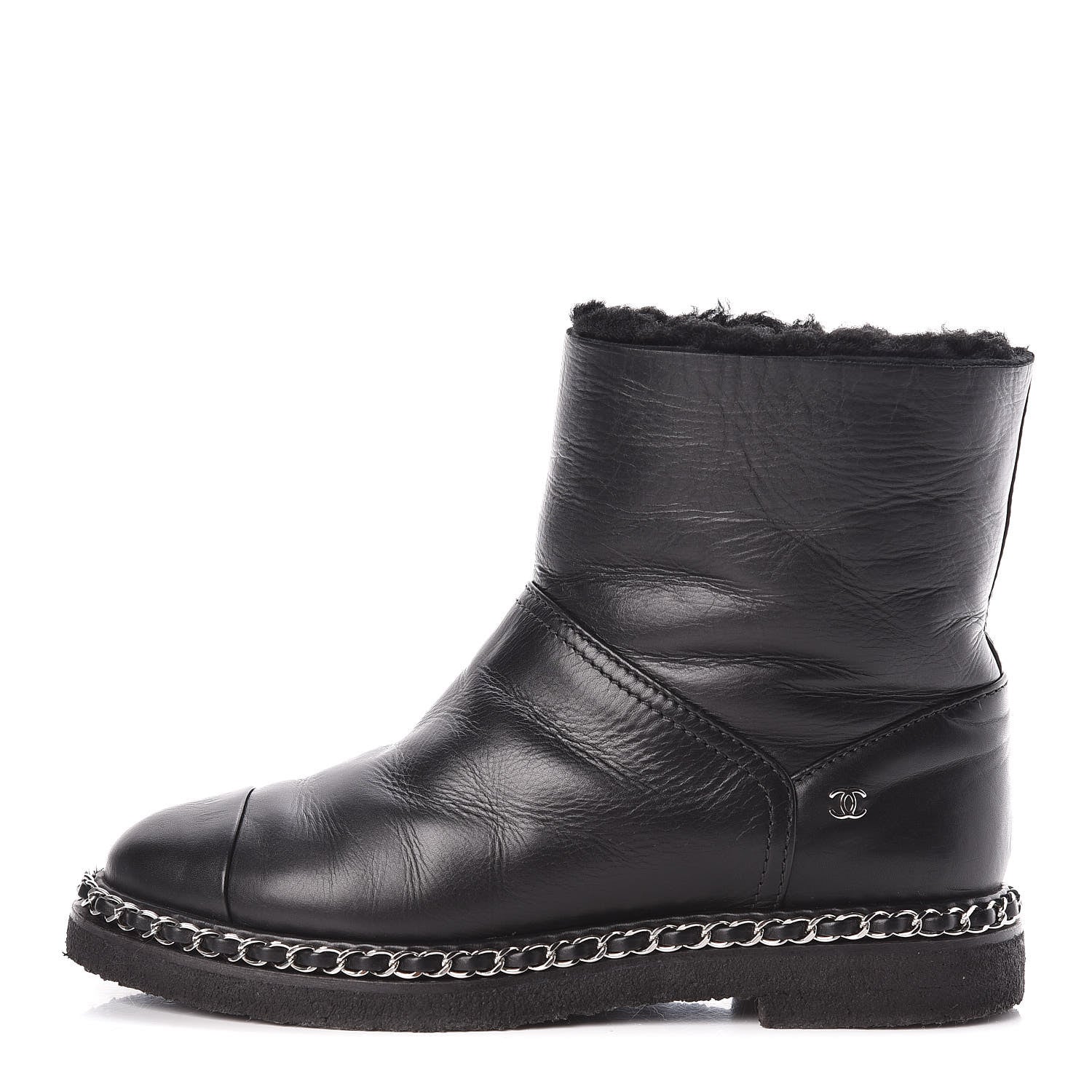 Chanel Calfskin Shearling Quilted Short Boots 37 Black 1 of 8