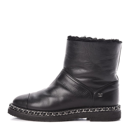 Chanel Calfskin Shearling Quilted Short Boots 37 Black 1 of 8
