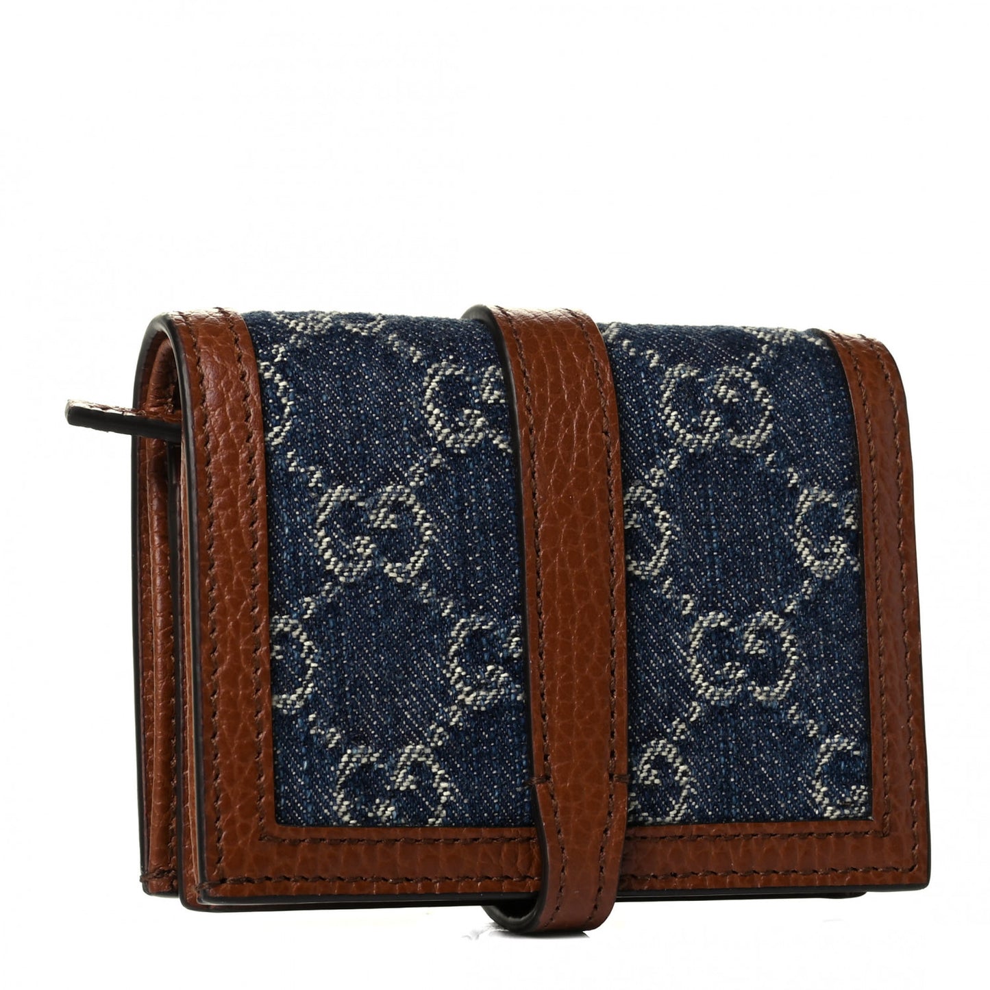 New Denim GG Monogram Jackie 1961 Card Case Blue Tea Cuir
