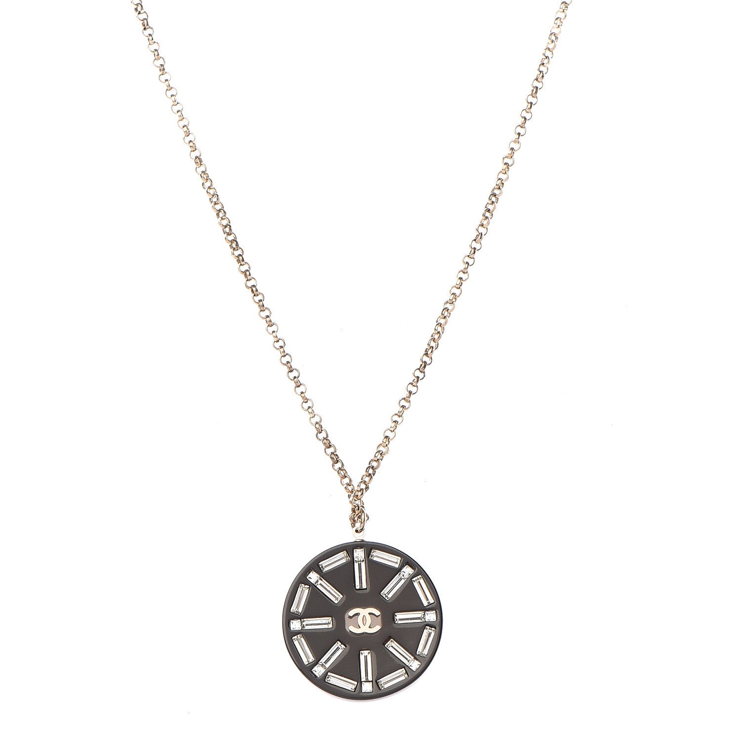 Chanel Resin Crystal CC Necklace Black Gold 1 of 3