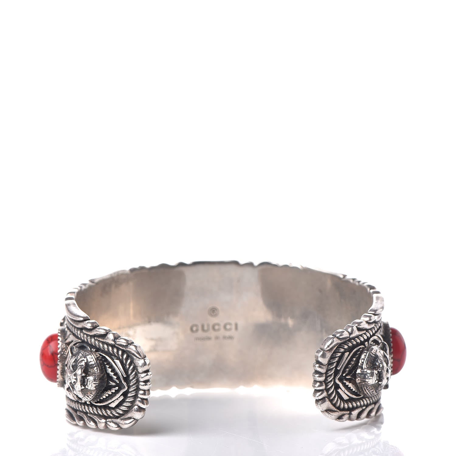 Gucci Sterling Silver Jasper Garden Cuff Bracelet Red 5 of 8