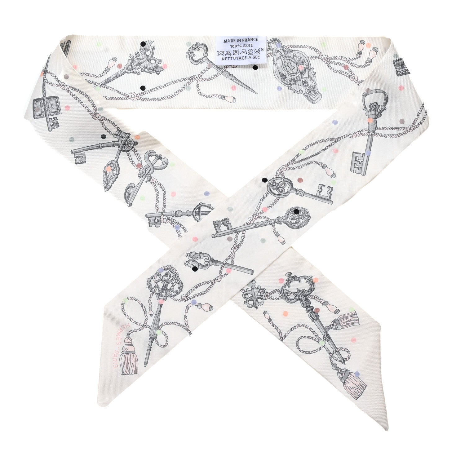 Hermes Silk Les Cles A Pois Twilly White Gris Acier 1 of 4