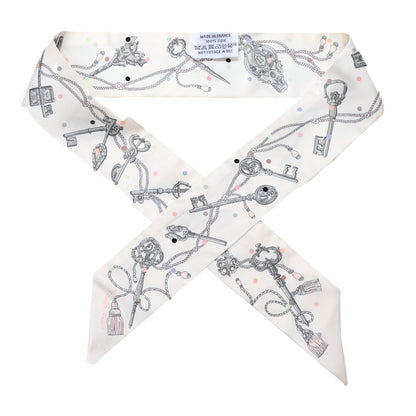 Hermes Silk Les Cles A Pois Twilly White Gris Acier 1 of 4
