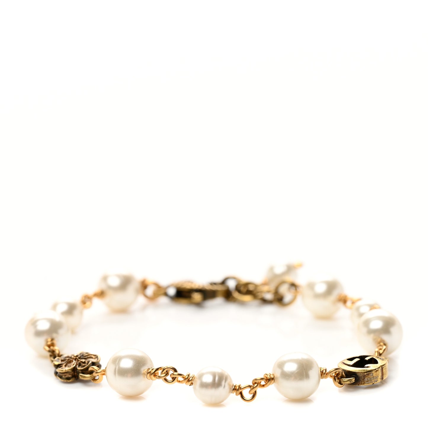 Interlocking G Flower Pearl Bracelet Gold