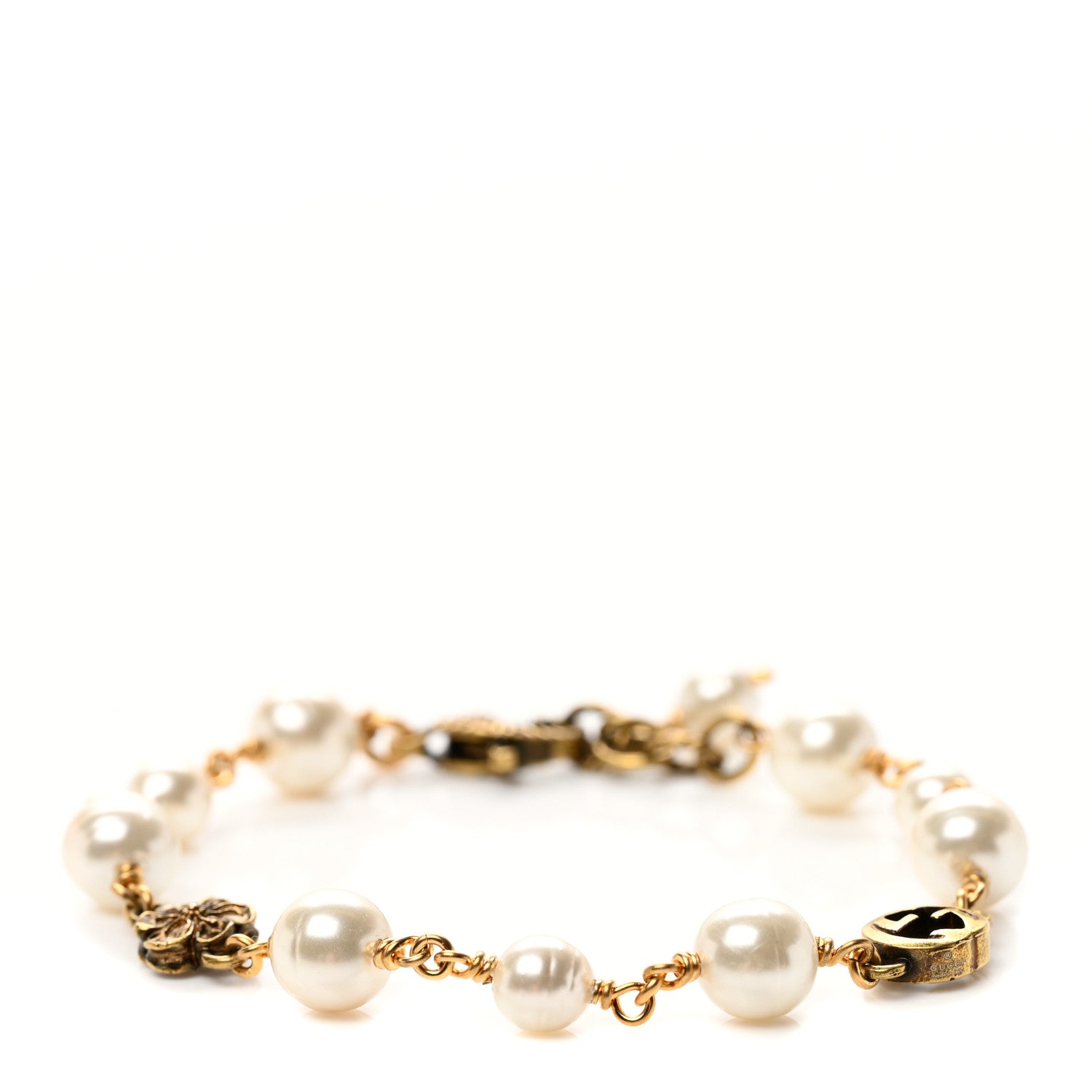 Gucci Interlocking G Flower Pearl Bracelet Gold 1 of 4