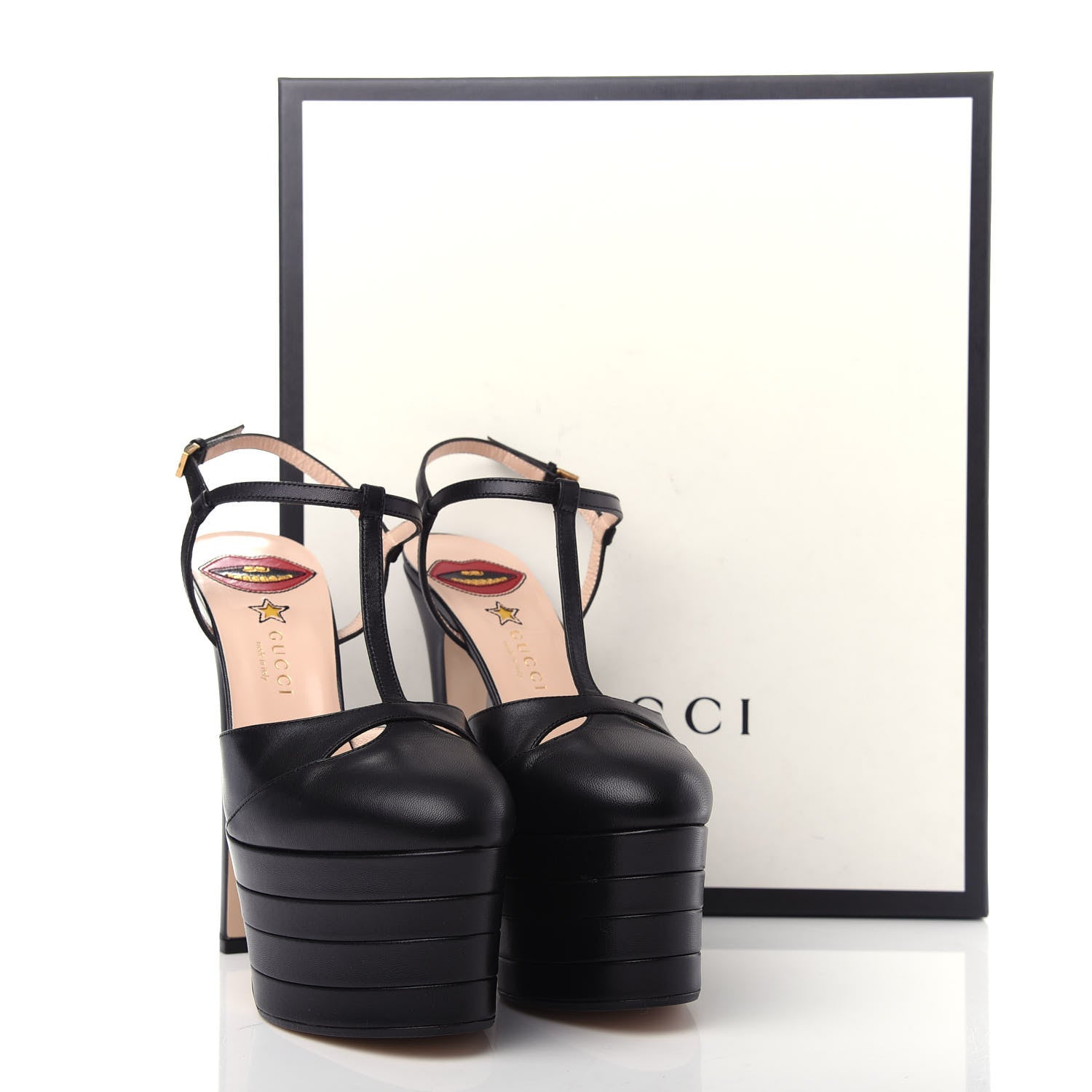 Gucci Malaga Kid Angel T-Strap Platform High Heel Pumps 39 Black 10 of 10