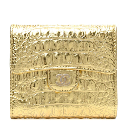 Chanel Metallic Calfskin Crocodile Embossed Cocodile Compact Flap Wallet Gold 1 of 8