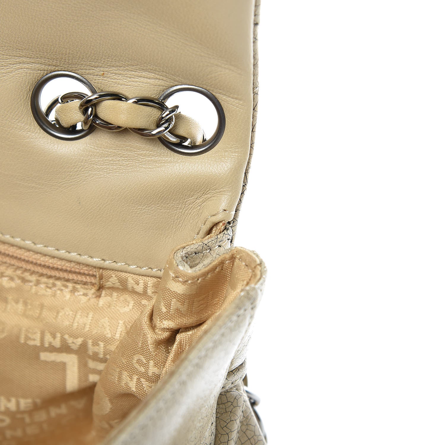 Chanel Glazed Crackled Calfskin Studded Mademoiselle Flap Light Beige 11 of 11