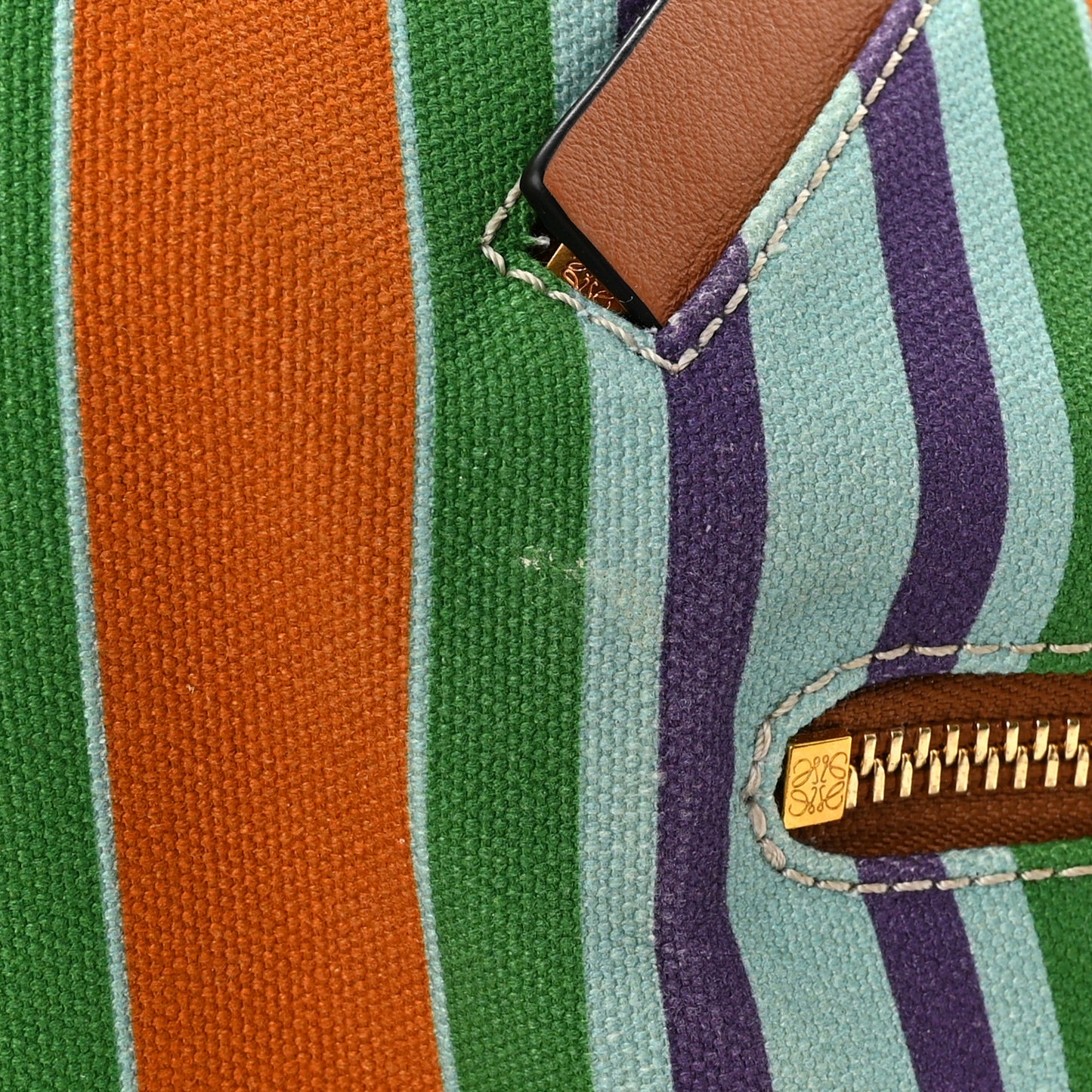 Canvas Calfskin Small Stripes Hammock Shoulder Bag Multicolor