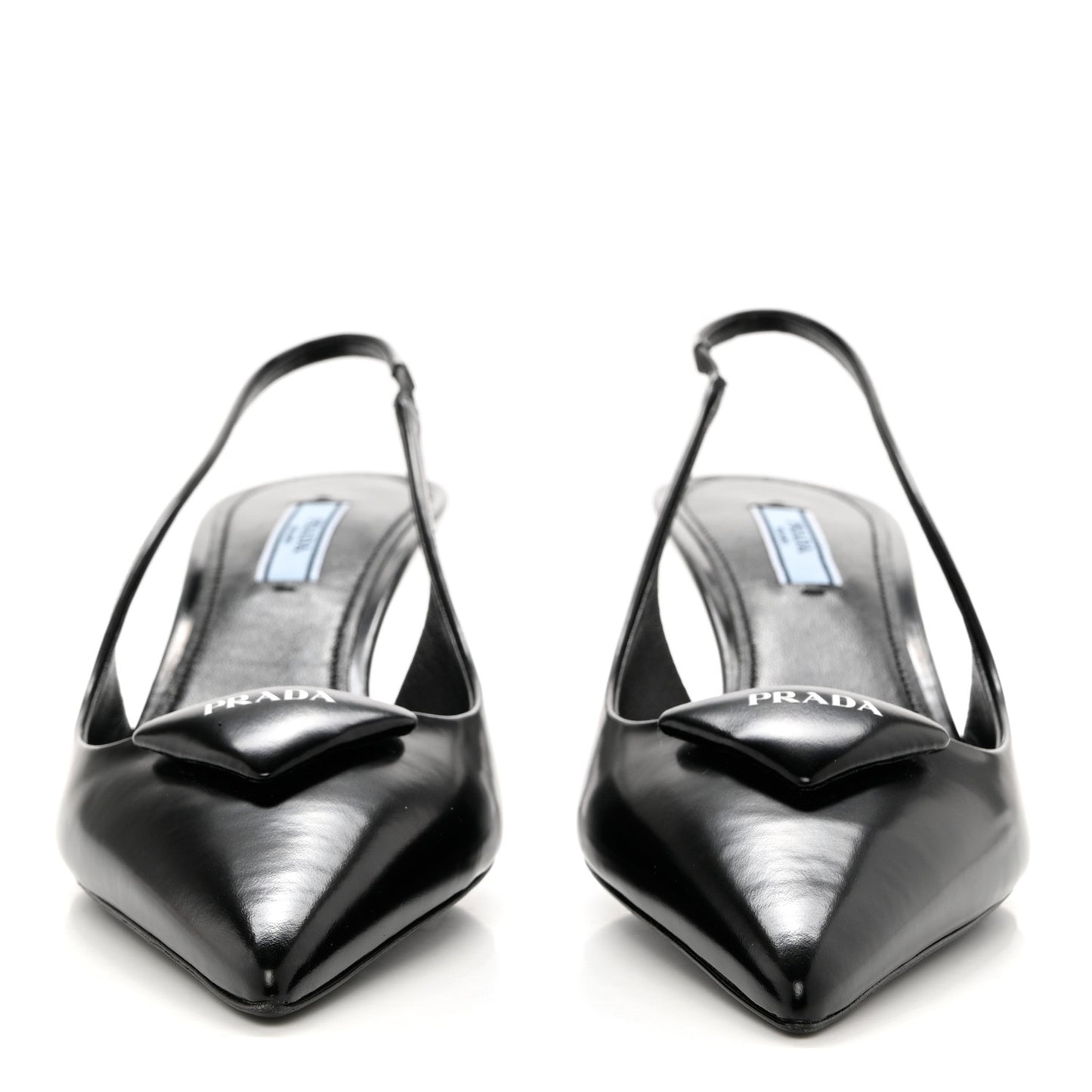 Spazzolato Triangle Logo Pointed Toe 75mm Slingback Pumps 39 Black