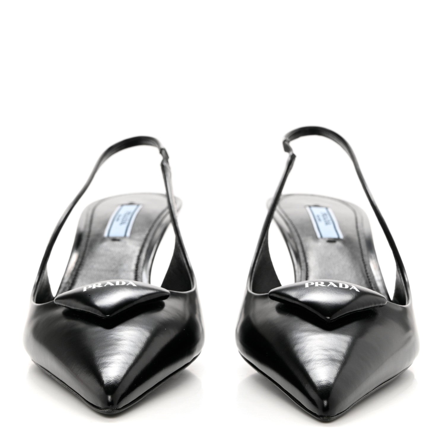Prada Spazzolato Triangle Logo Pointed Toe 75mm Slingback Pumps 39 Black 2 of 8