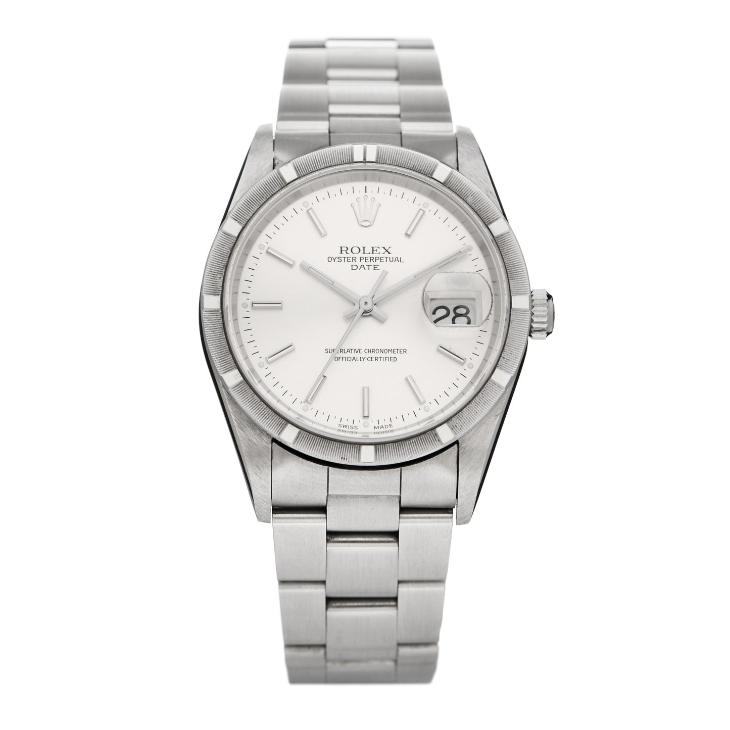 Stainless Steel 34mm Oyster Perpetual Date Watch Silver 15210