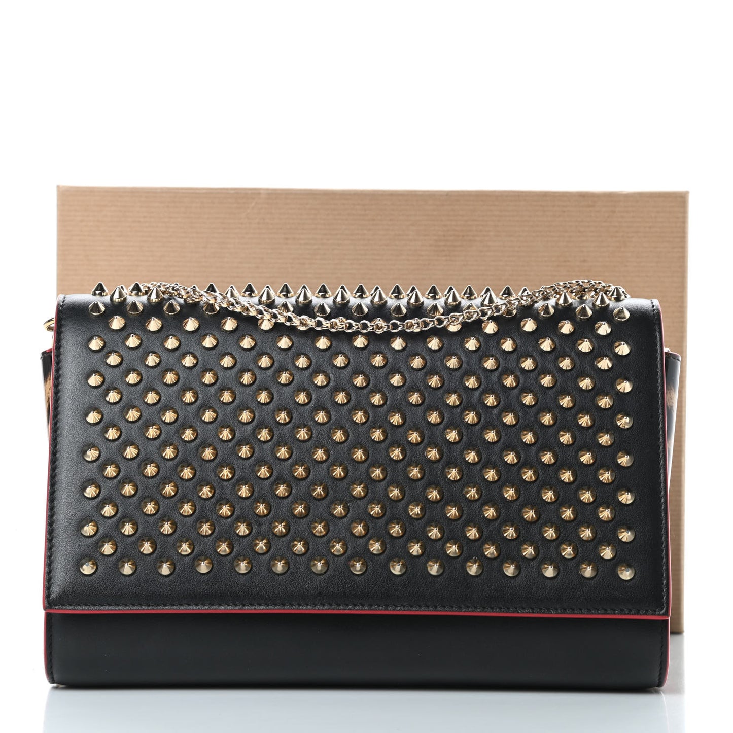 Calfskin Patent Leopard Spikes Paloma Clutch Black