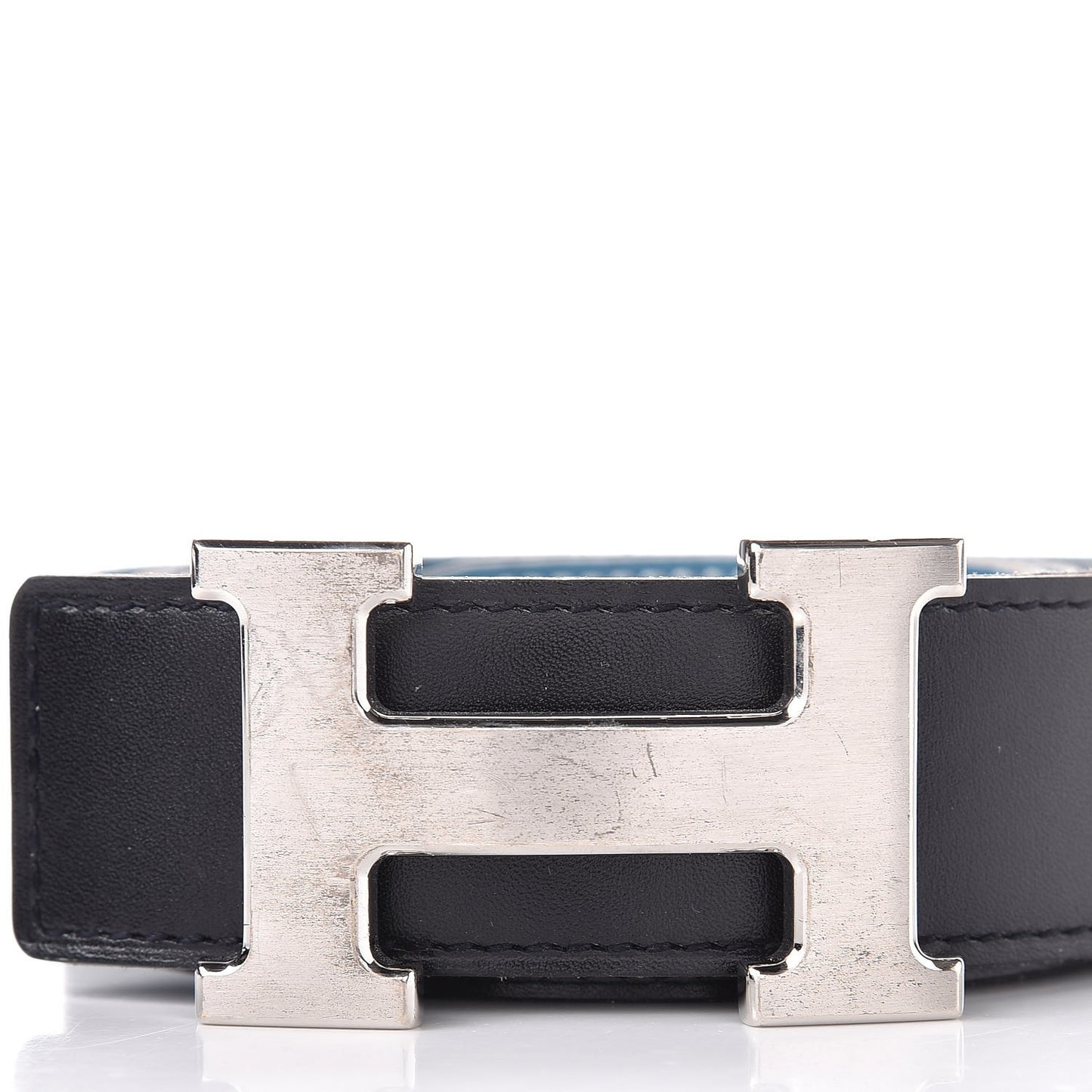 Box Taurillon Clemence 32mm H Belt 95 Black Blue Jean