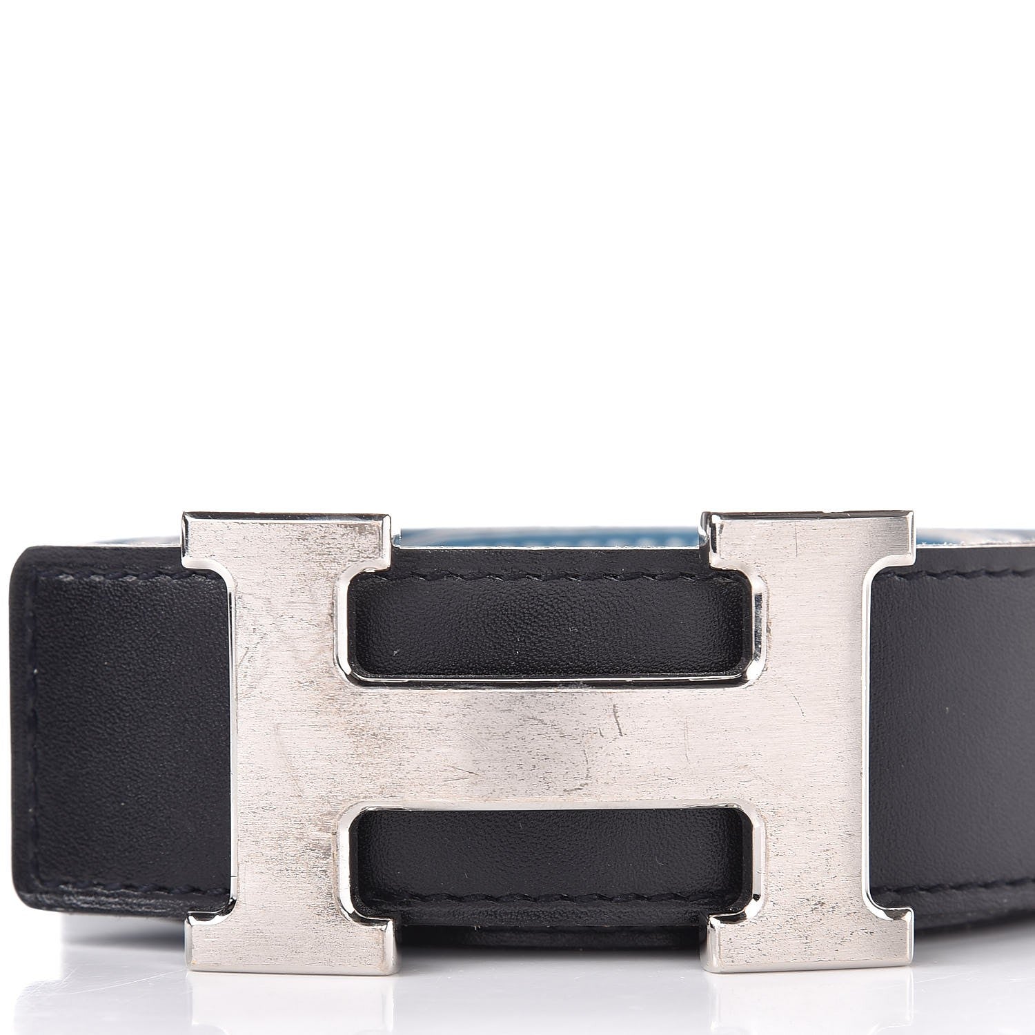 Hermes Box Taurillon Clemence 32mm H Belt 95 Black Blue Jean 4 of 7