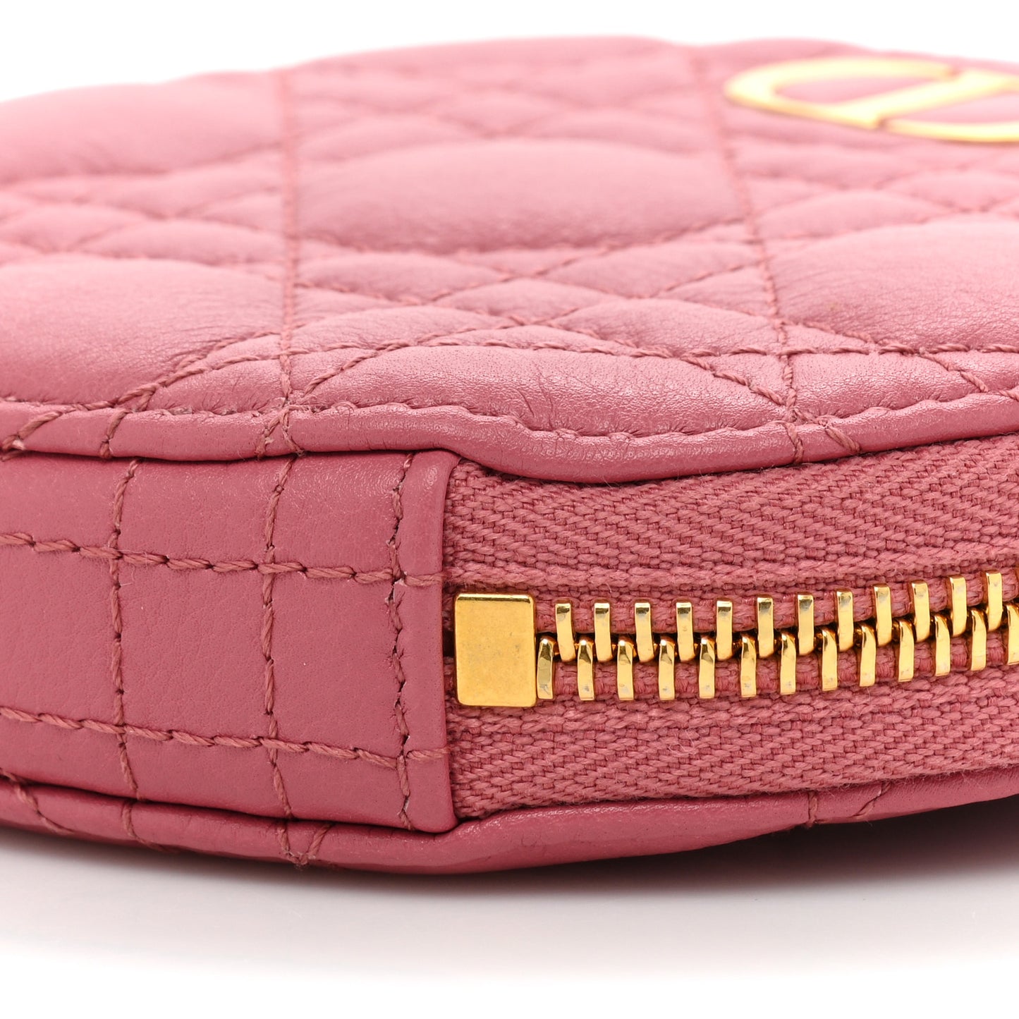 Calfskin Cannage Round Caro Pouch Pink Yarrow