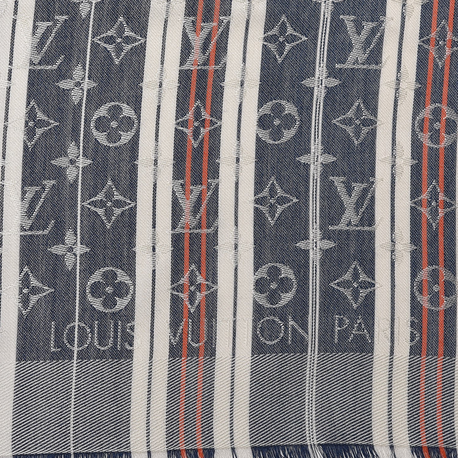 Louis Vuitton Silk Wool Monogram Mattress Stripes Shawl Blue Jean 5 of 5