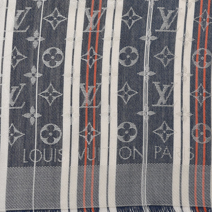 Louis Vuitton Silk Wool Monogram Mattress Stripes Shawl Blue Jean 5 of 5