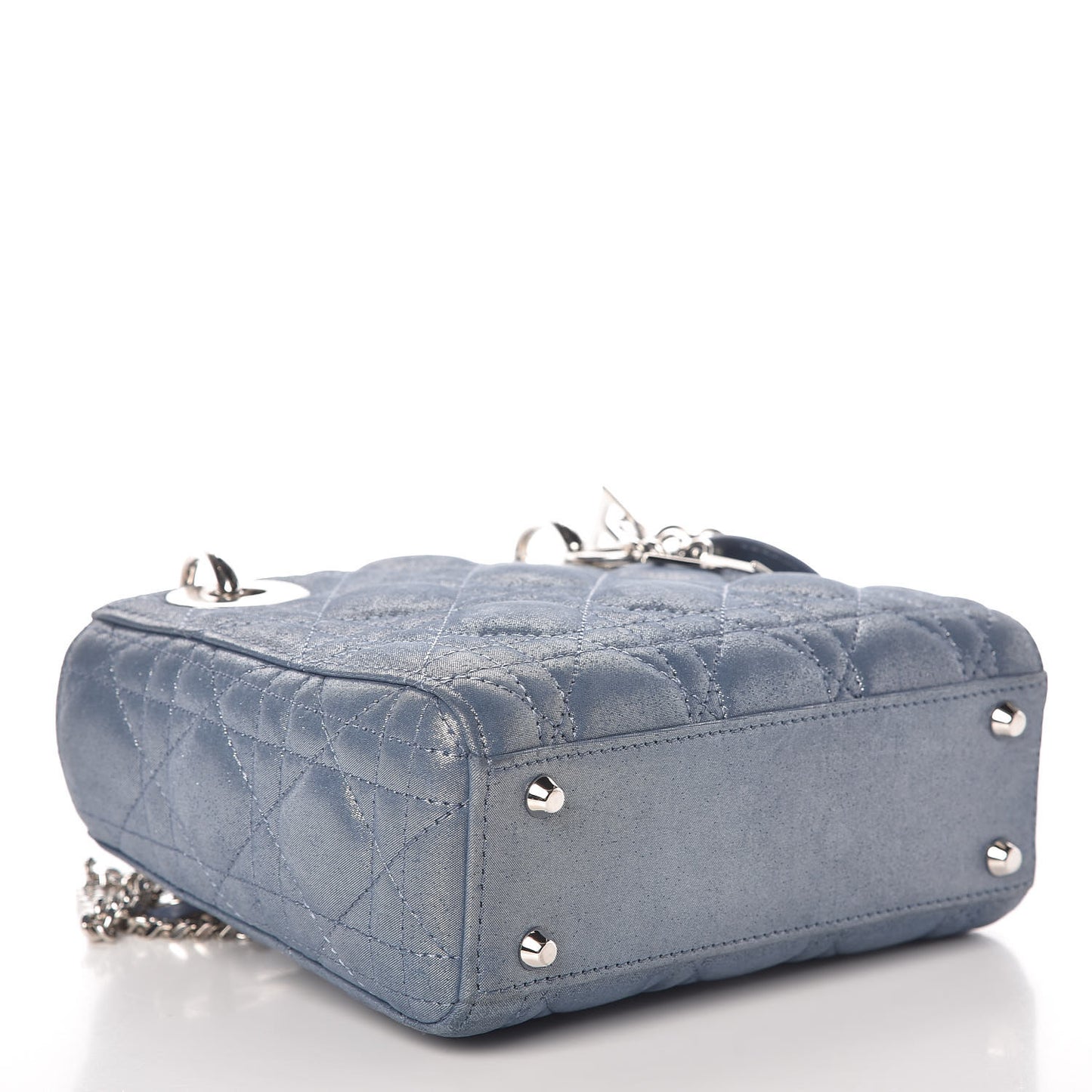 Metallic Lambskin Cannage Mini Lady Dior Blue