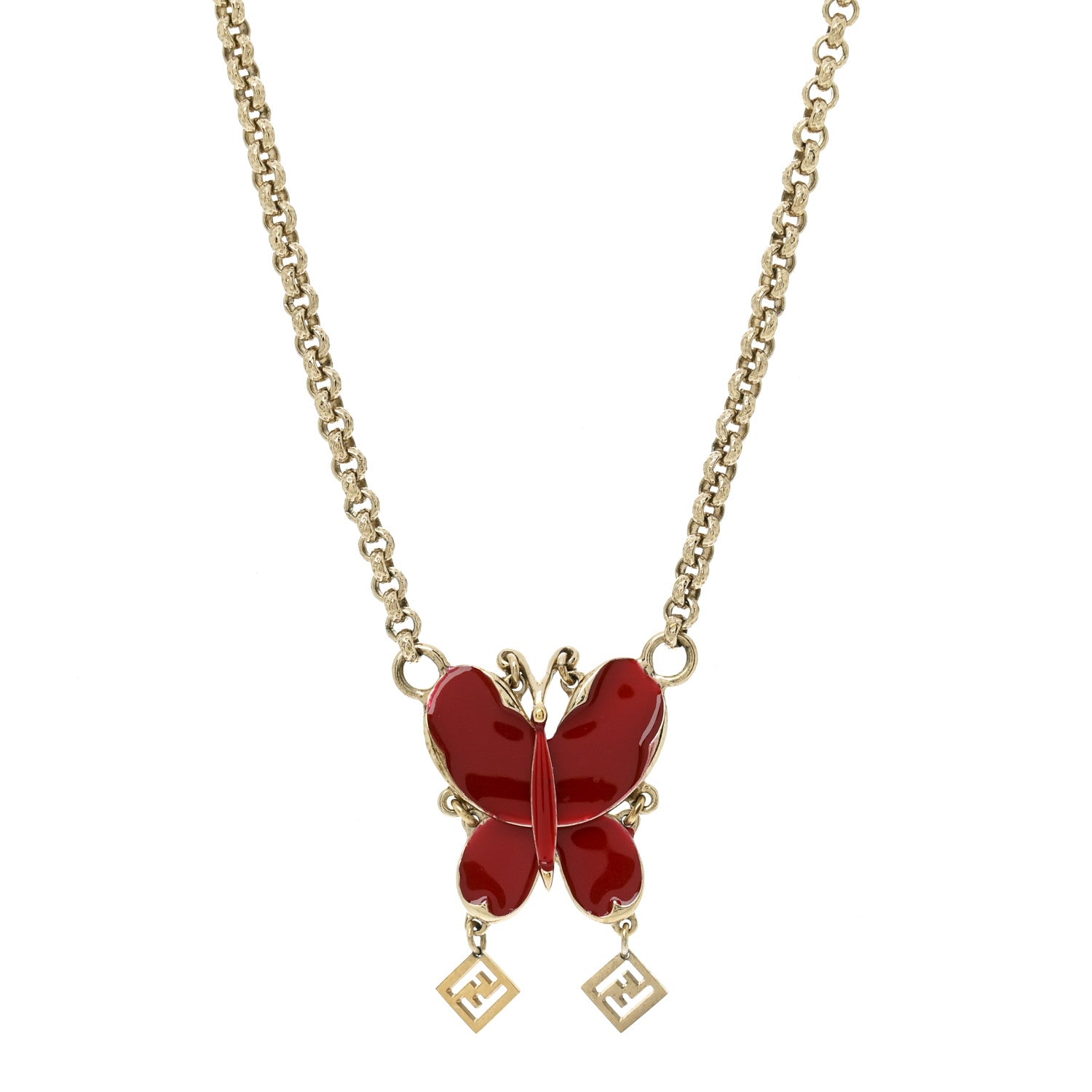 Fendi Metal Enamel Butterfly Pendant Necklace Rosso 4 of 7