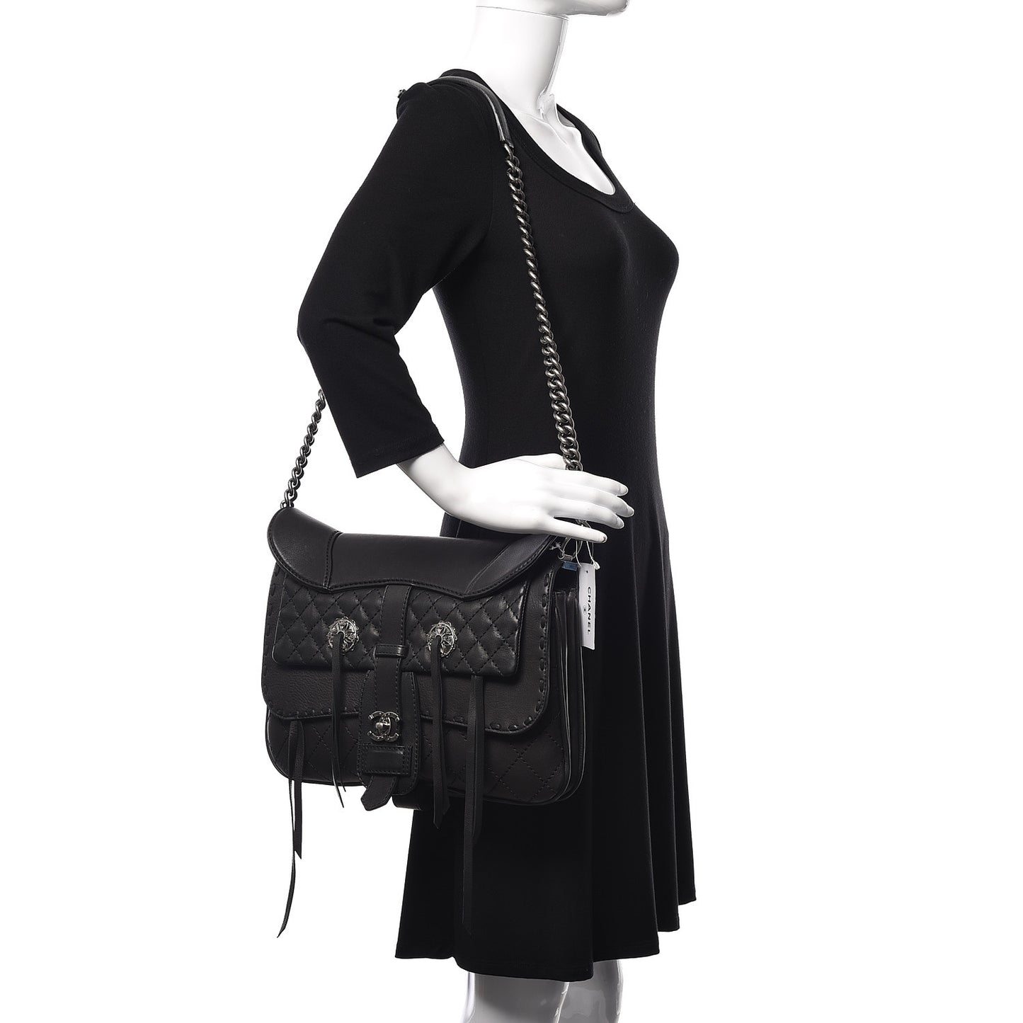 Calfskin Quilted Large Ride My Bag Messenger Black