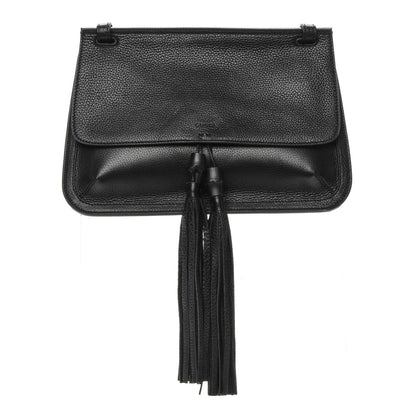 Gucci Pebbled Calfskin Medium Bamboo Daily Flap Shoulder Bag Black 1 of 6