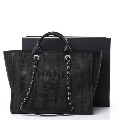Chanel Woven Straw Raffia Striped Large Deauville Tote Black 10 of 10