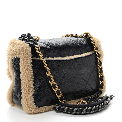 Chanel Crumpled Calfskin Shearling Sheepskin Quilted Medium Chanel 19 Flap Navy 2 of 9
