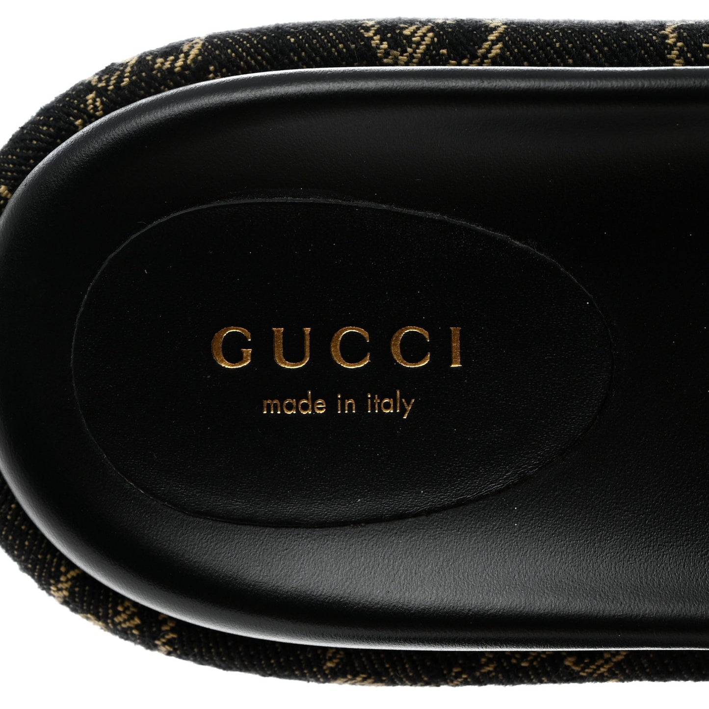 Jacquard Black Denim GG Monogram Angelina Platform 55mm Slide Sandals 39 Black Ivory
