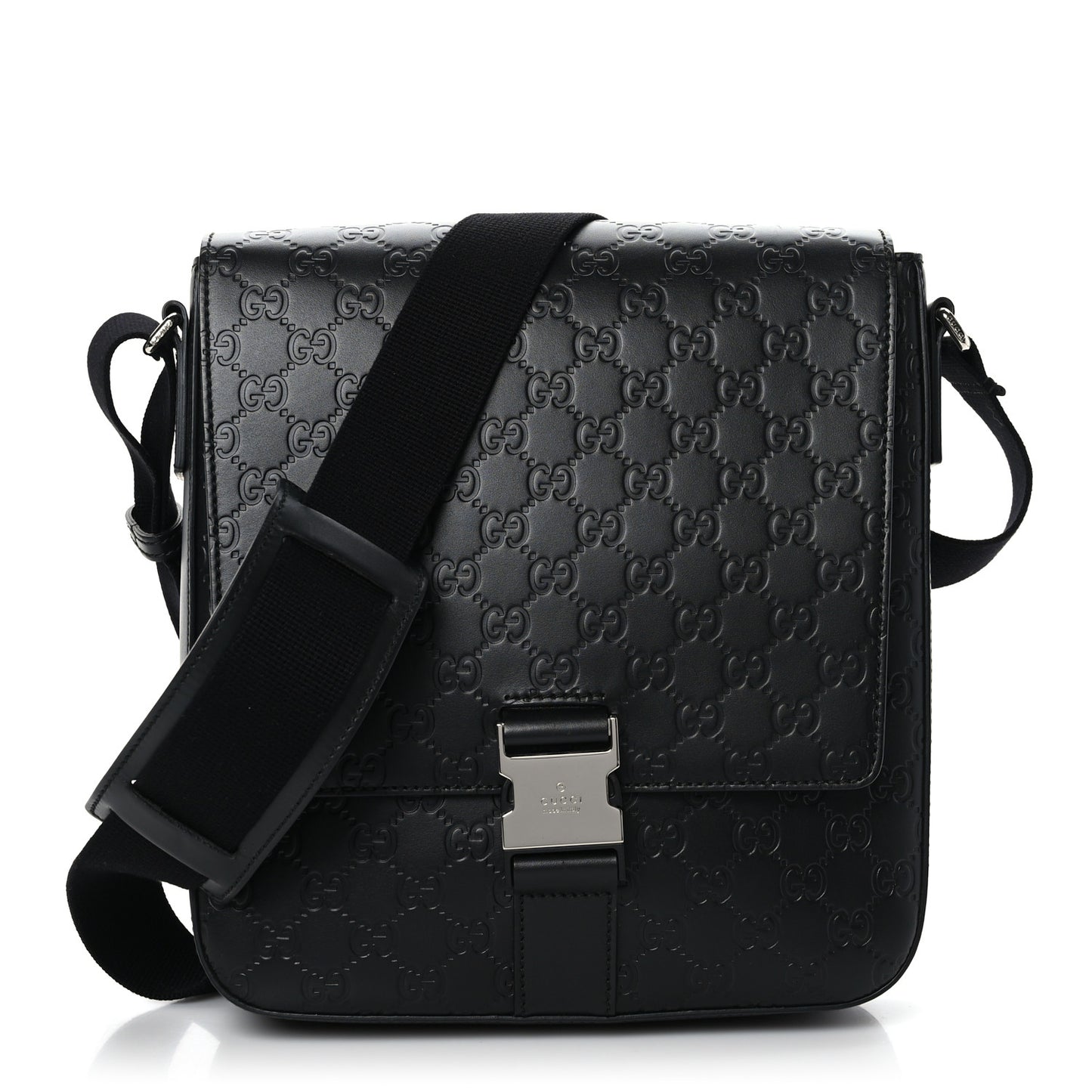 Guccissima Signature Single Buckle Flap Messenger Bag Black