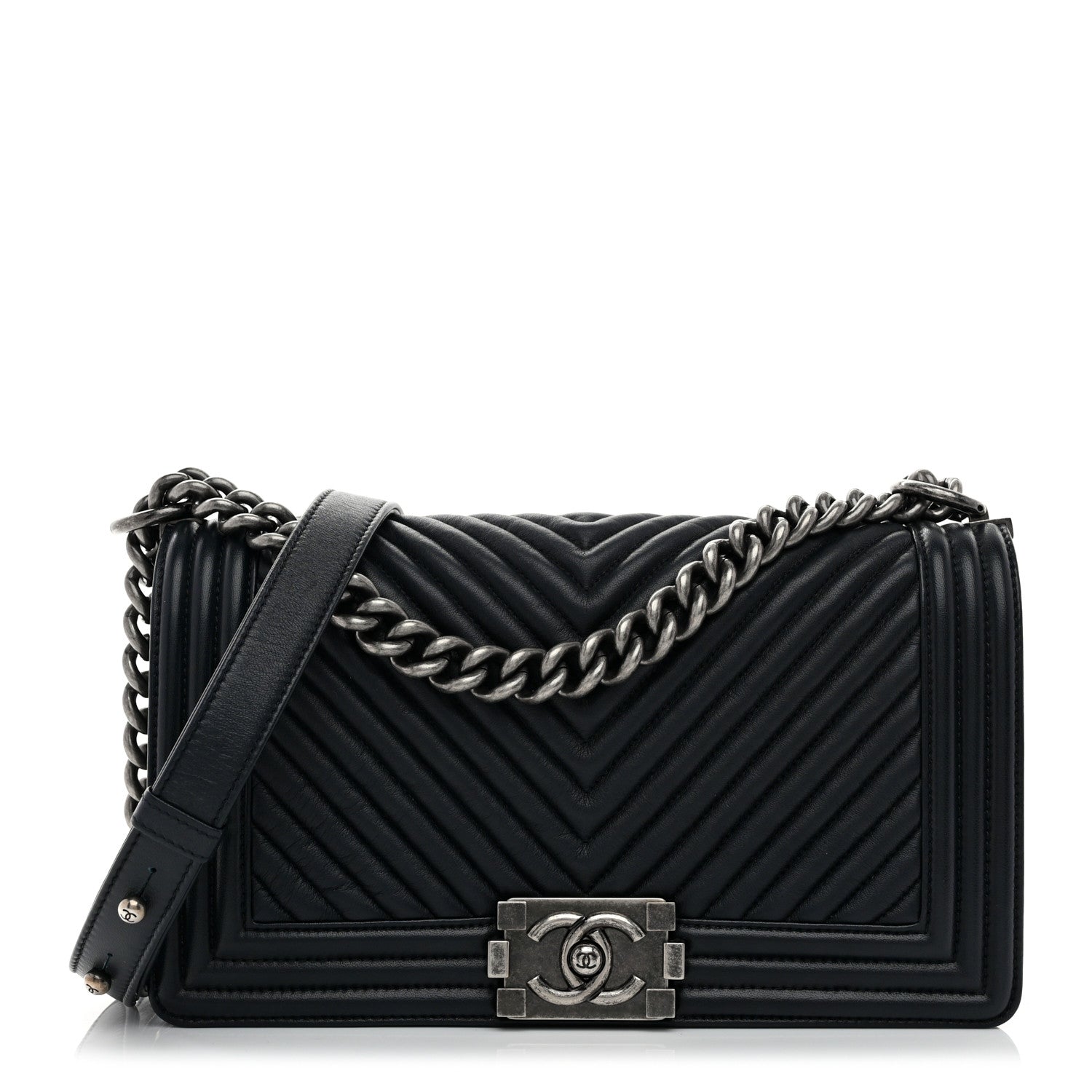 Chanel Calfskin Chevron Quilted Medium Boy Flap Navy Blue 1 of 10