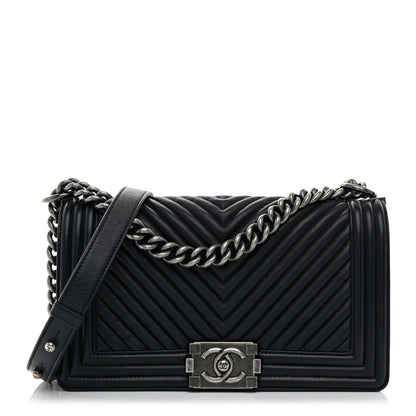 Chanel Calfskin Chevron Quilted Medium Boy Flap Navy Blue 1 of 10