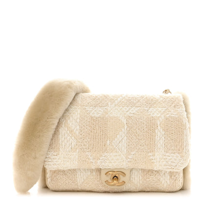 Chanel Tweed Shearling Lambskin Quilted Single Flap Muff White 1 of 11