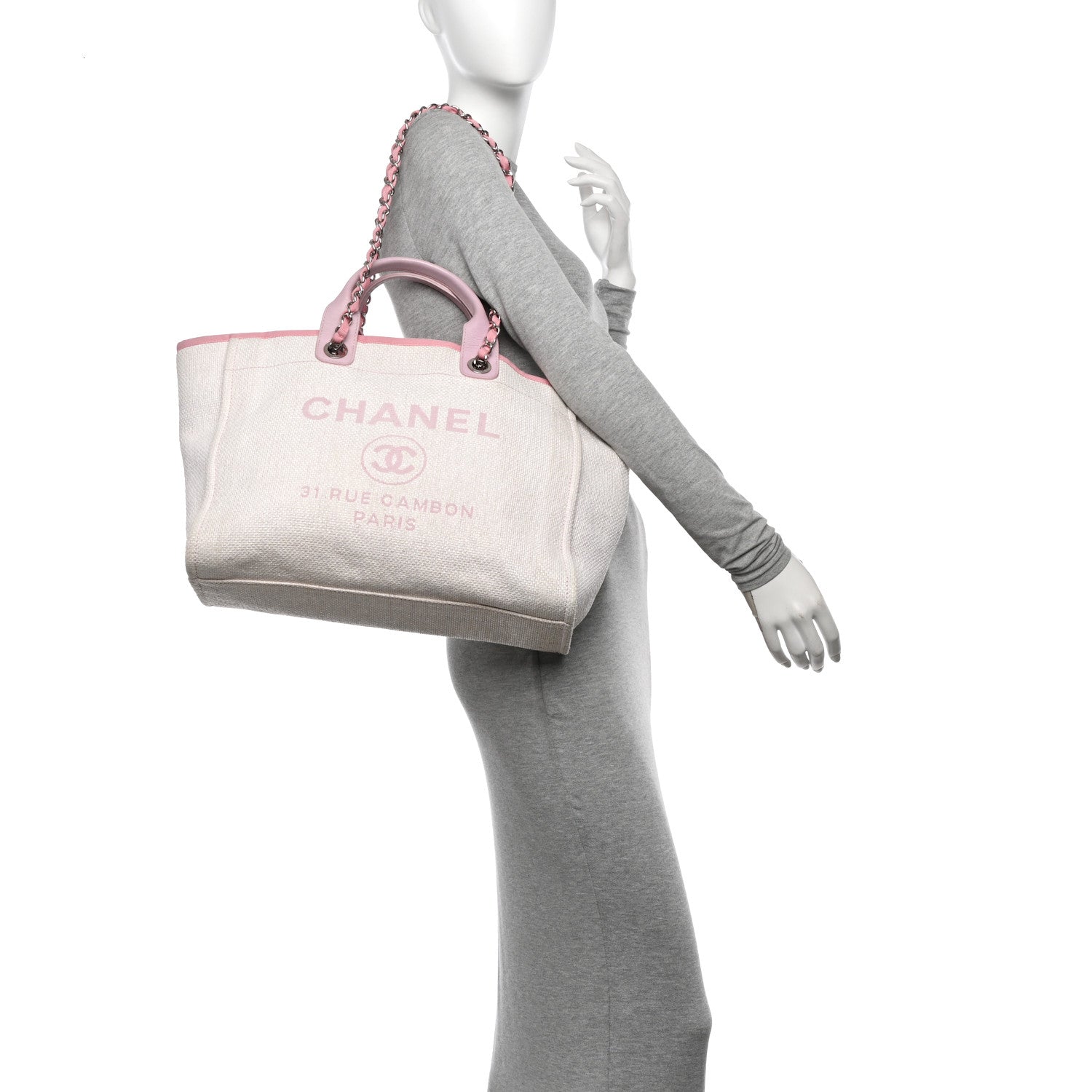 Chanel Woven Straw Raffia Medium Deauville Tote Pink 2 of 11