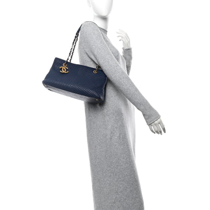 Chanel Wrinkled Lambskin Chevron Quilted Surpique Tote Navy Blue 2 of 11