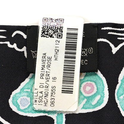 Hermes Silk Isola Di Primavera Twilly Black Vert Rose 3 of 4