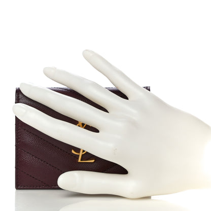 Saint Laurent Grain De Poudre Matelasse Chevron Cassandre Card Case Bordeaux 2 of 10