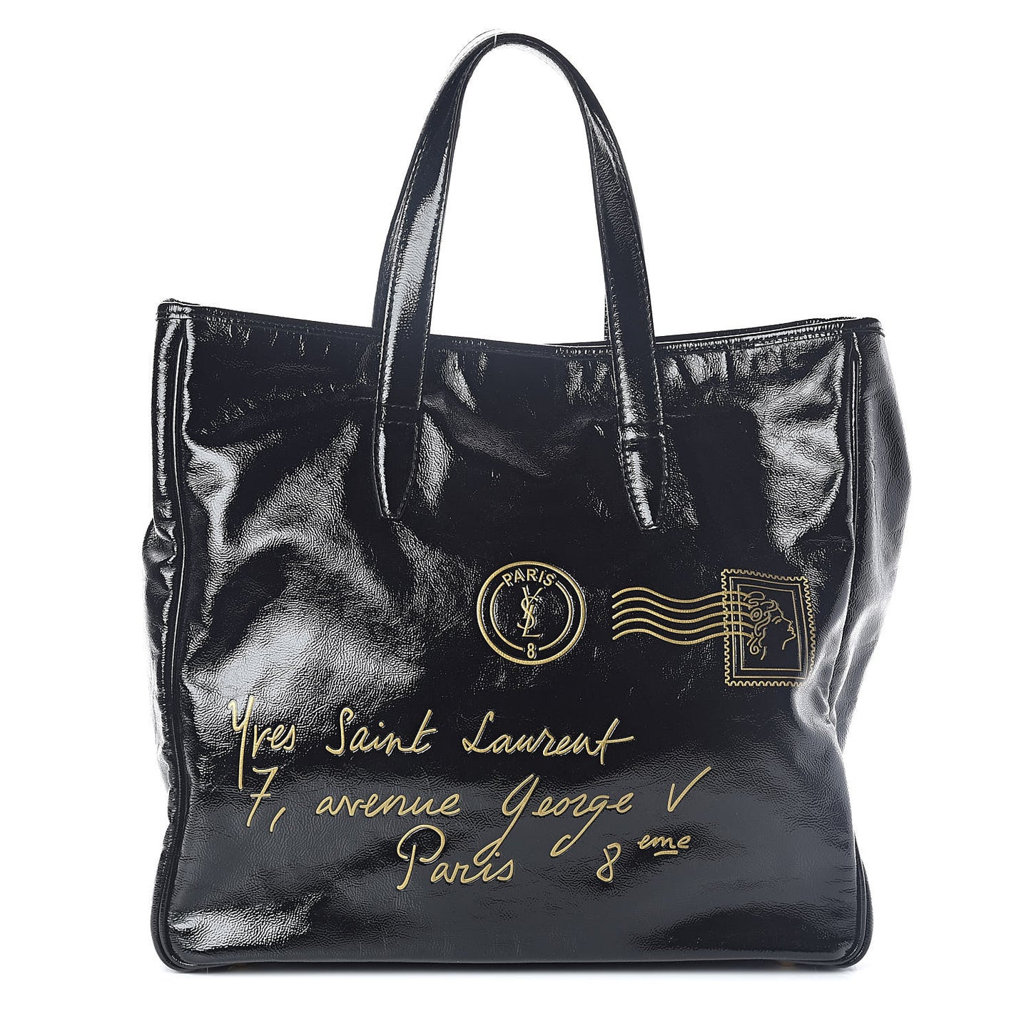 Textured Patent Y-Mail Tote Black