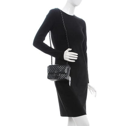 Chanel Metallic Patent Crumpled Calfskin Chevron Quilted Mini Square Flap Black 2 of 7