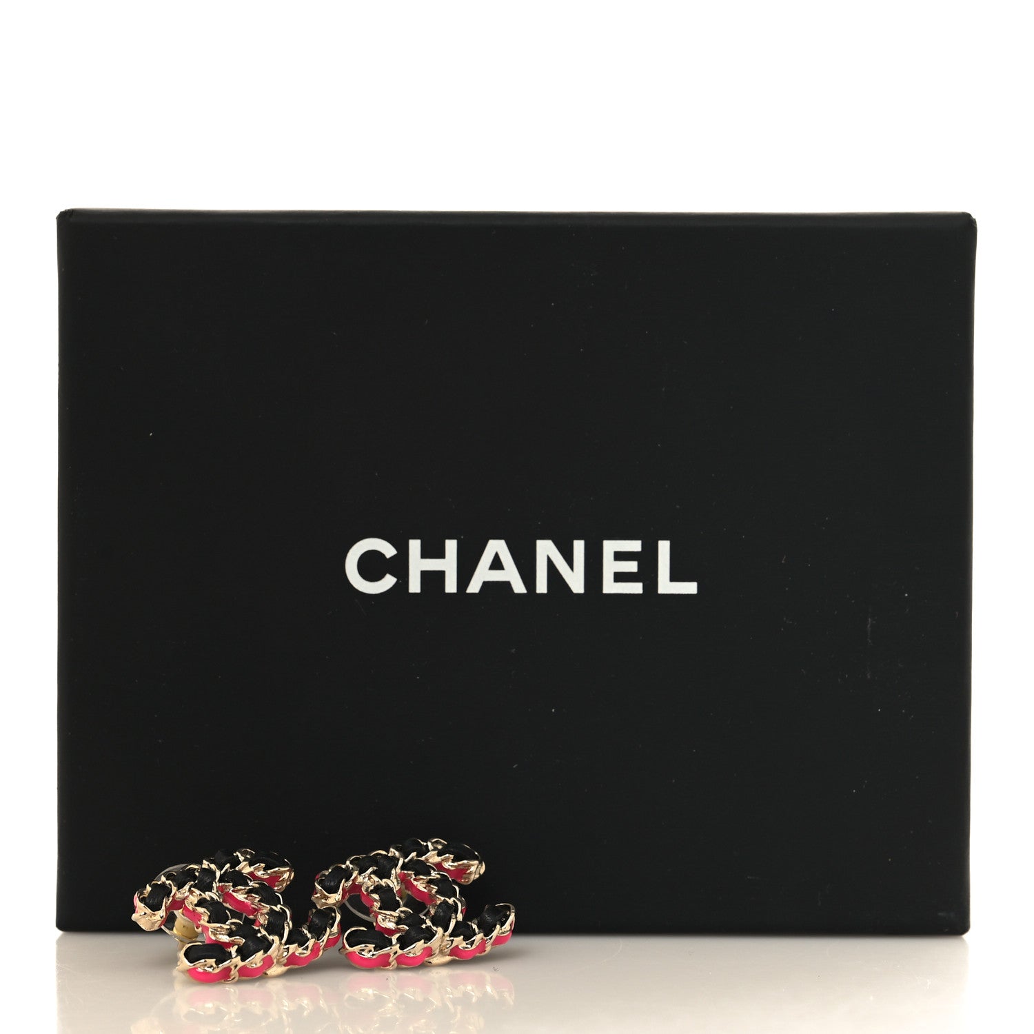 Chanel Lambskin CC Chain Earrings Black Gold Pink 5 of 5