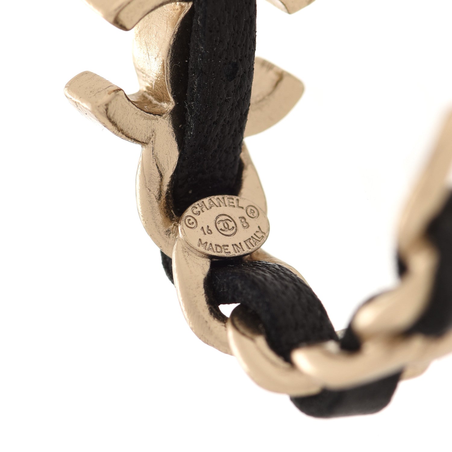Chanel Lambskin CC Chain Hoop Earrings Matte Gold Black 4 of 5