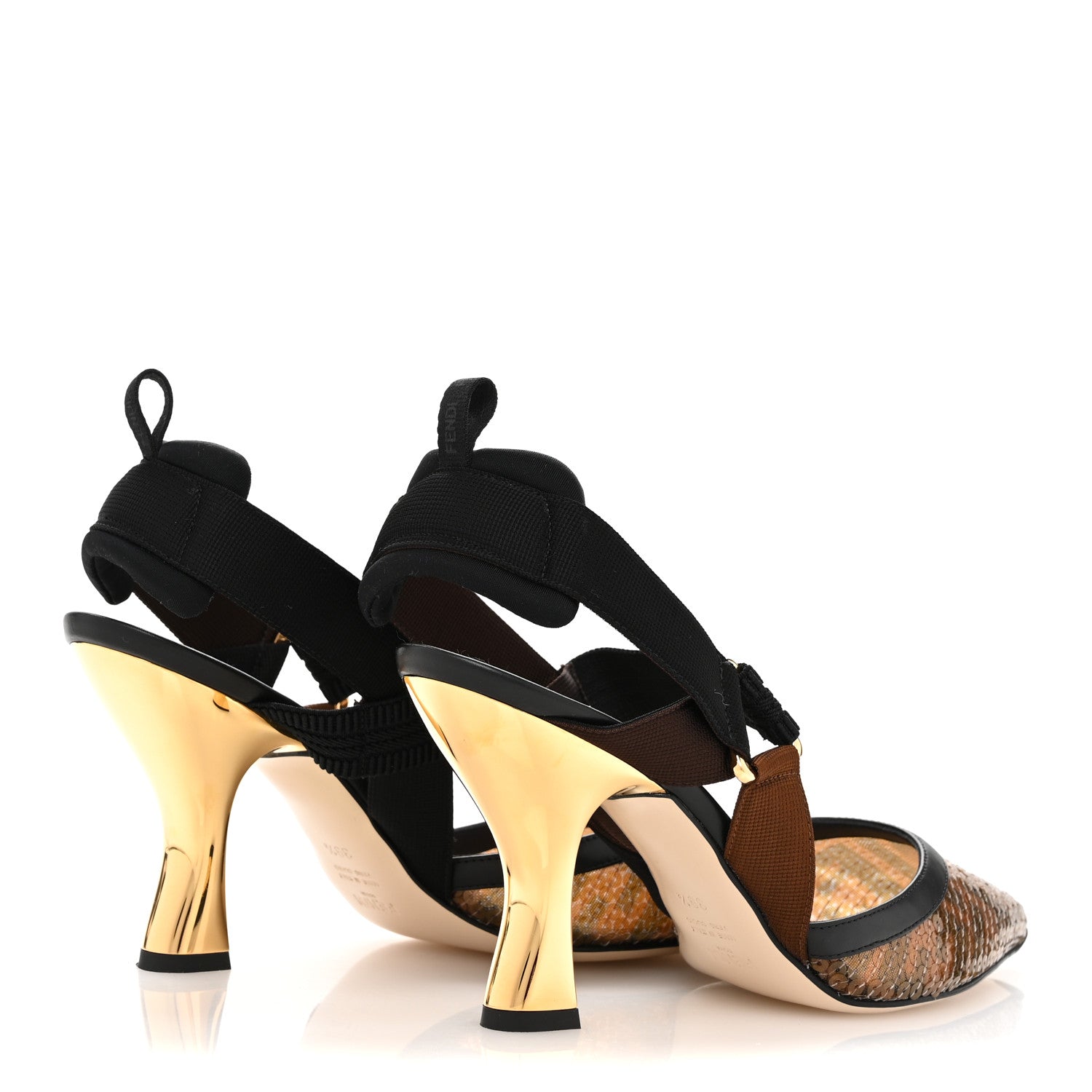 Fendi Sequin Paillettes FF Colibri 85mm Slingback Pumps 39.5 Black