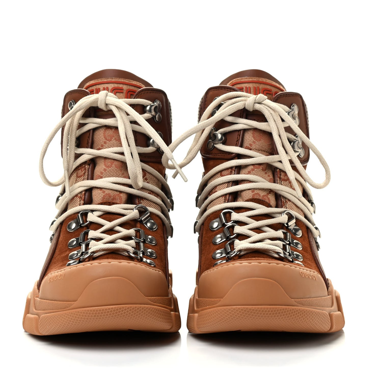 X SEGA Suede Calfskin GG Monogram Womens Flashtrek High-Top Sneakers 37 New Cuir Beige Ruggine