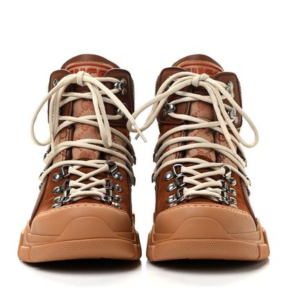 Gucci X SEGA Suede Calfskin GG Monogram Womens Flashtrek High-Top Sneakers 37 New Cuir Beige Ruggine 2 of 7